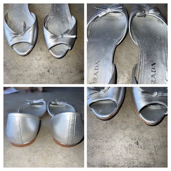 PRADA METALLIC SILVER LEATHER OPEN TOE FLATS - Picture 7 of 8